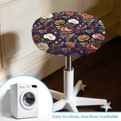 Flower Cluster Pattern Stool Cover Set - Elastic Round Seat Slipcovers for 13.8-15.7 Inch Chairs