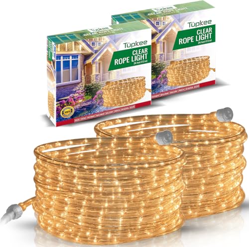 2 Pack Clear Incandescent Rope Lights 24ft Waterproof Connectable Indoor Outdoor
