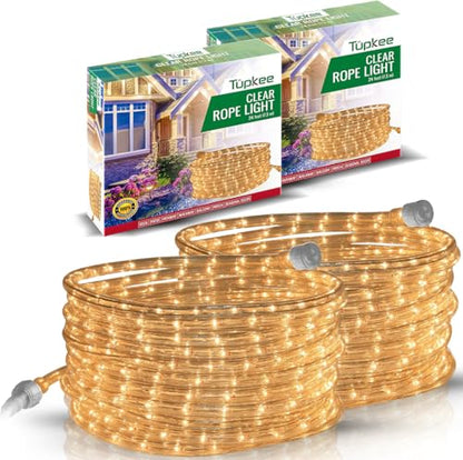 2 Pack Clear Incandescent Rope Lights 24ft Waterproof Connectable Indoor Outdoor