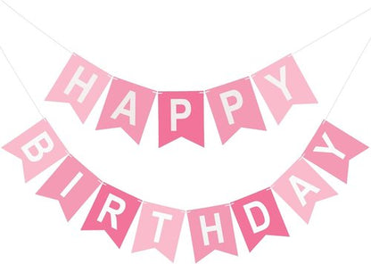 Happy Birthday Banner - Pre-Strung Party Decoration for Men, Women & Kids | Pink Design
