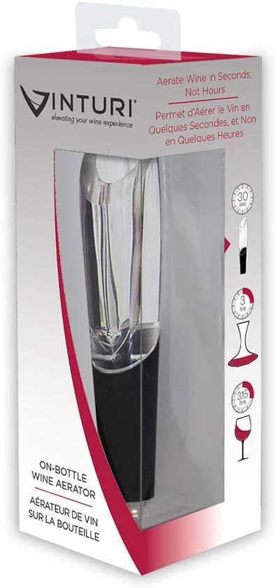 Vinturi On-Bottle Wine Aerator Pourer and Decanter for Red and White Wines Patented Design Perfectly Aerates Wines By The Glass or Bottle With Distinctive Sound, Black