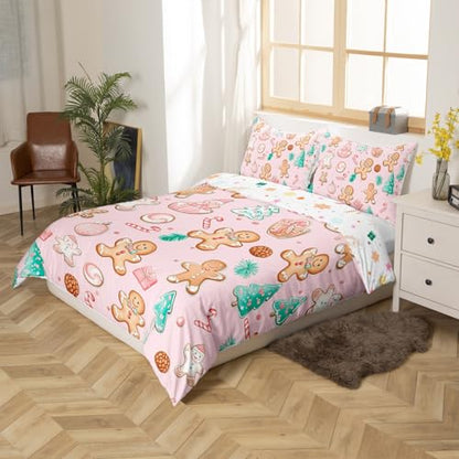 Pink King Size Duvet Cover Set with Gingerbread Man Pattern - No Comforter