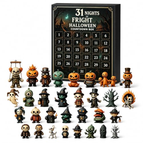 Halloween Advent Calendar with 31 Mini Spooky Figurines for Kids & Adults