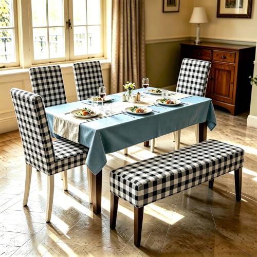 Stretch Dining Bench Seat Cover Black White - 1 Piece, Fits Most Benches