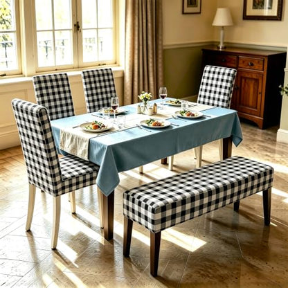 Stretch Dining Bench Seat Cover Black White - 1 Piece, Fits Most Benches