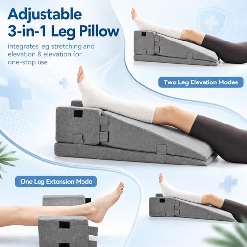 Leg Elevation Pillow Set for Post-Surgery Support - Adjustable Memory Foam Wedge