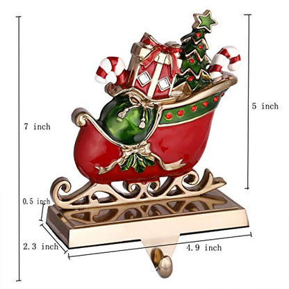 Antique Gold Reindeer Christmas Stocking Holder Set for Fireplace Mantle Decor