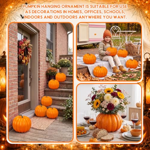 12 Pieces Large Faux Pumpkins for Fall Porch Decor - Orange, 8 Inch