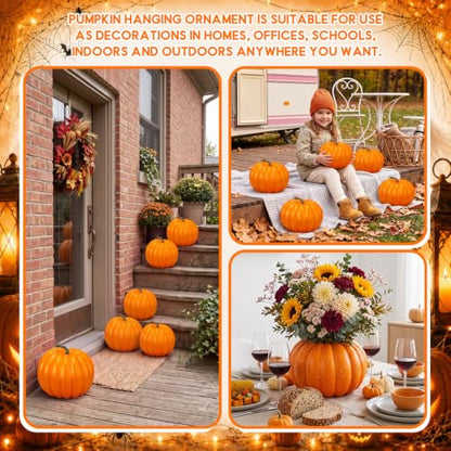 12 Pieces Large Faux Pumpkins for Fall Porch Decor - Orange, 8 Inch