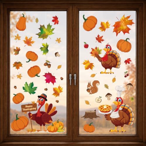 Holiday Window Clings 3-in-1 Set for Halloween Thanksgiving Christmas - Seasonal Decor with Variation Halloween+Thanksgiving+Christmas