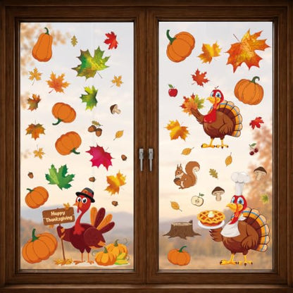 Holiday Window Clings 3-in-1 Set for Halloween Thanksgiving Christmas - Seasonal Decor with Variation Halloween+Thanksgiving+Christmas