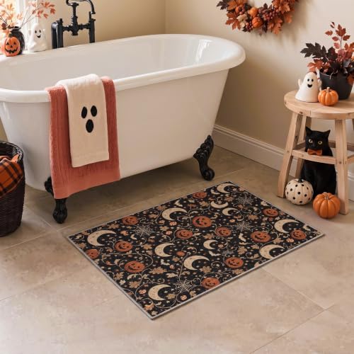 Halloween Pumpkin Moon Runner Rug Non Slip Floor Mat - Rust Noir 2' x 6'