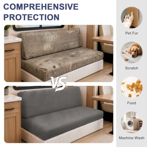 Velvet RV Couch Covers for Sofa Bed - Dark Grey, 2 Pieces, Elastic Fit
