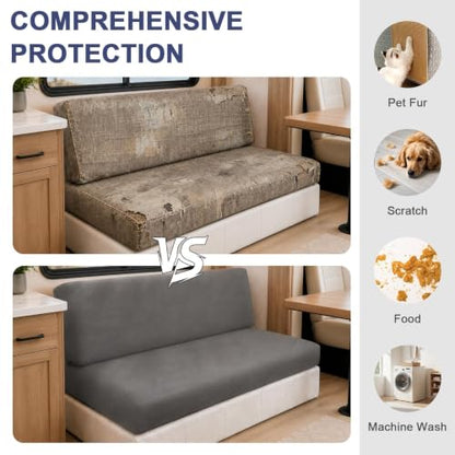 Velvet RV Couch Covers for Sofa Bed - Dark Grey, 2 Pieces, Elastic Fit