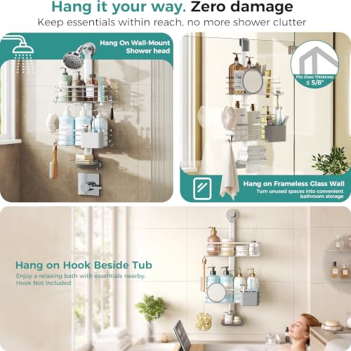Adjustable Hanging Shower Caddy Medium - Rustproof Stainless Steel Bathroom Organizer