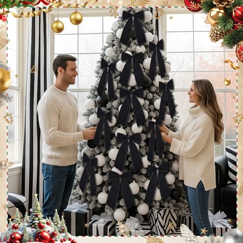 Black Velvet Christmas Bow Set - 24 Large Holiday Tree Decorations (Variation of THIS listing: Black / 24)
