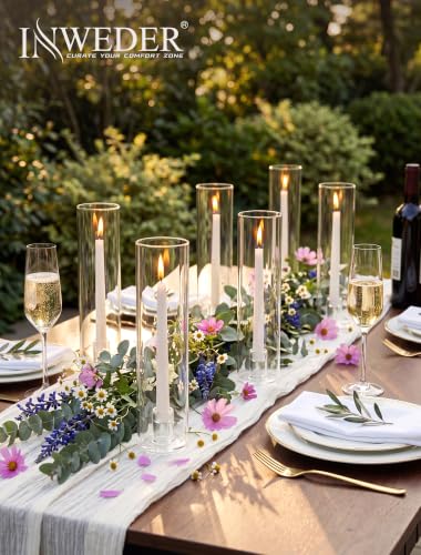 Clear Hurricane Glass Candle Holders Set of 10 - 11.8" Tall with Covers