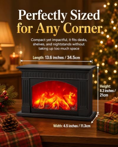 Black Fireplace Lantern with Realistic Flame Effect - Decorative Faux Fire Lamp