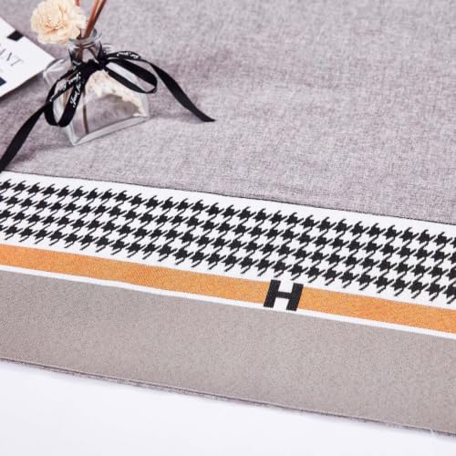 Green Houndstooth Bed Runner Linen Cotton Decorative Scarf 20 x 83in - Luxury Bedroom Decor