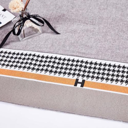Green Houndstooth Bed Runner Linen Cotton Decorative Scarf 20 x 83in - Luxury Bedroom Decor