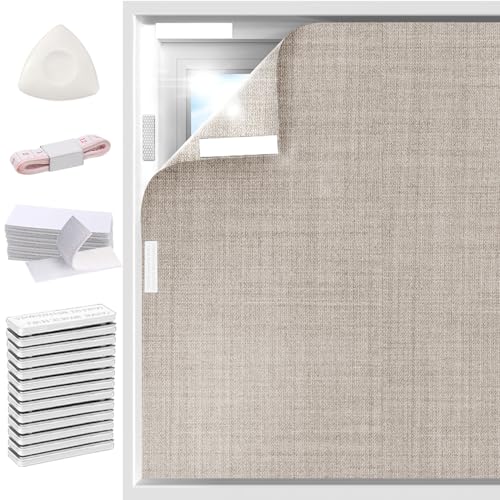 Khaki 78x57 Inch Blackout Linen Curtains for Bedroom No Drill Magnetic Window Cover