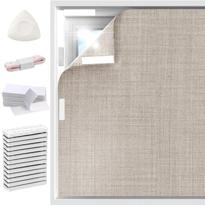 Khaki 78x57 Inch Blackout Linen Curtains for Bedroom No Drill Magnetic Window Cover