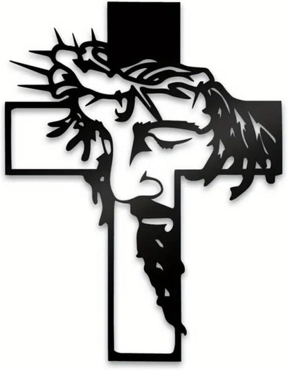 Black Jesus Wall Cross Decor - Metal Crucifix Wall Sculpture for Home & Office | 12.59 x 9.84 in