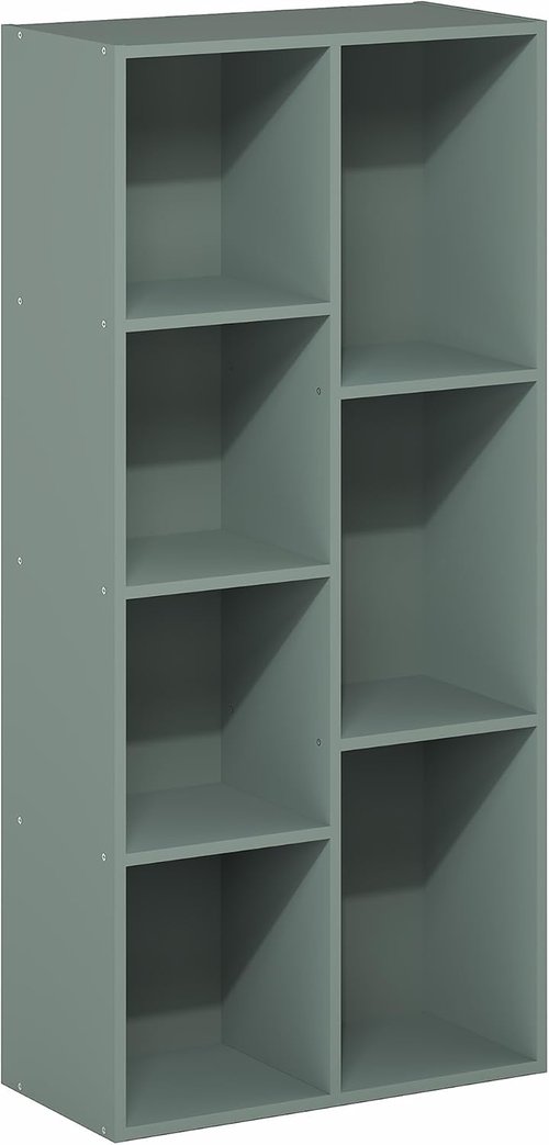 Furinno LUDER Bookshelf - 7-Cube Bookcase with Open Shelves | Easy Assembly, Sage Green, 9.4 x 19.5 x 41.7