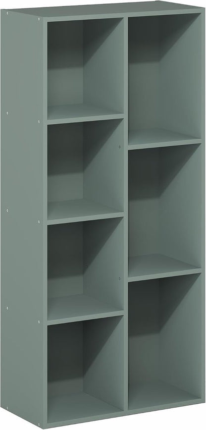 Furinno LUDER Bookshelf - 7-Cube Bookcase with Open Shelves | Easy Assembly, Sage Green, 9.4 x 19.5 x 41.7