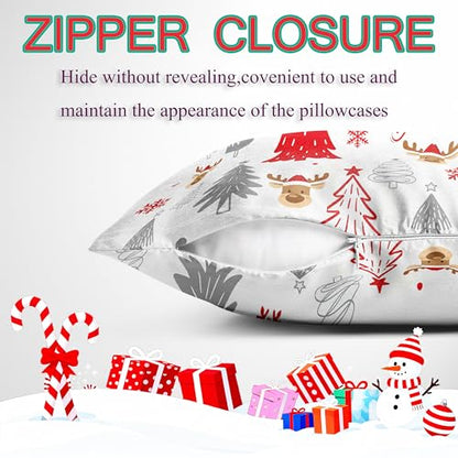 Queen Satin Pillowcase for Hair and Skin with Hidden Zipper - Christmas & New Year Variation