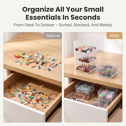 Clear Desk Paperclip Holders - 4 Pack Small Desktop & Drawer Organizers