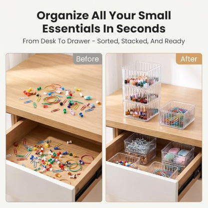 Clear Desk Paperclip Holders - 4 Pack Small Desktop & Drawer Organizers