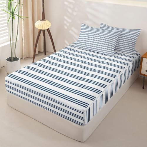 Navy Blue & White Zipper Bedding Set - Twin Size with Comforter & Sheets - Variation: Navy Blue White