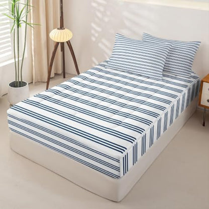 Navy Blue & White Zipper Bedding Set - Twin Size with Comforter & Sheets - Variation: Navy Blue White