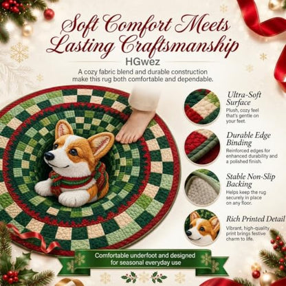 Christmas 3D Vortex Santa Floor Mat - Round Optical Illusion Rug, 39.37in, Anti-slip, Easy Clean