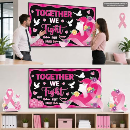 Breast Cancer Awareness Bulletin Board Decor Set Pink Ribbon & Cutouts