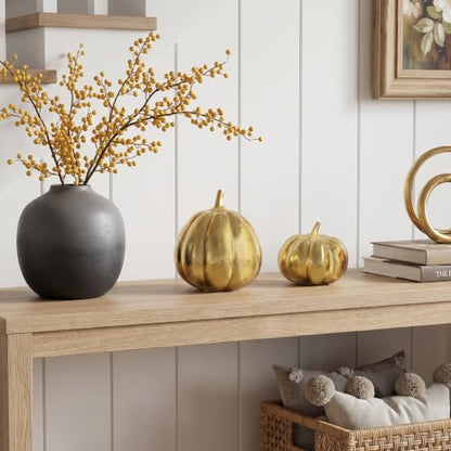 Fall Pumpkin Decor Set - Gold Resin Figurines for Table Centerpiece, 2 Pieces
