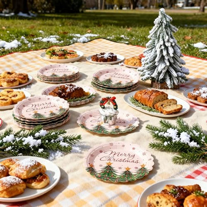 Christmas Tree Plates Set - Merry Christmas Party Decorations, 60 Pieces, Tree Design