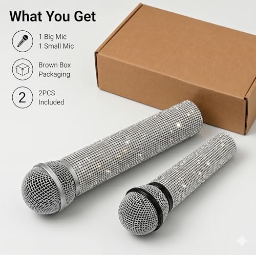2-Pack Fake Microphone Props for Stage Costume Party Cosplay Silver
