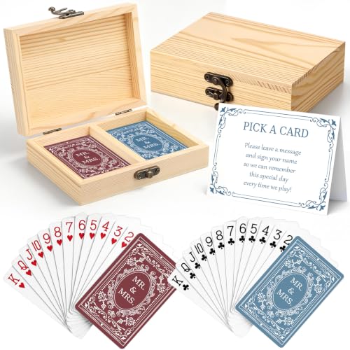 Wedding Guest Book Playing Cards Set with Wooden Box - 108 Blue & Red Variations