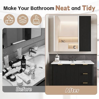 Bathroom Medicine Cabinet with Mirror and LED Lights, 29x28 Black - Wall-Mounted Vanity Storage