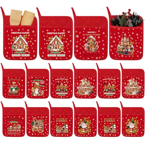Christmas Pot Holders with Pocket - Vivid 12 Pack Heat Resistant Kitchen Accessories