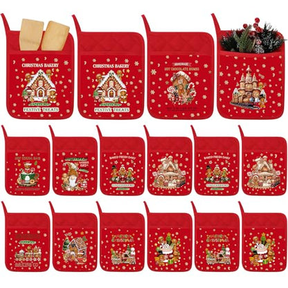 Christmas Pot Holders with Pocket - Vivid 12 Pack Heat Resistant Kitchen Accessories