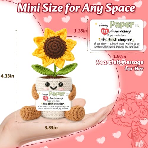 First Anniversary Gift for Her Sunflower Crochet Card - 1st Paper Wedding Keepsake
