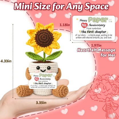 First Anniversary Gift for Her Sunflower Crochet Card - 1st Paper Wedding Keepsake