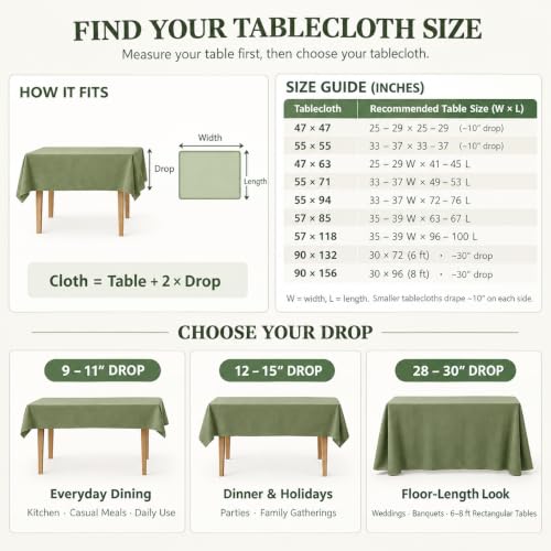 Waterproof Rectangle Table Cloth - Faux Linen, 156 x 91 Inches, Olive