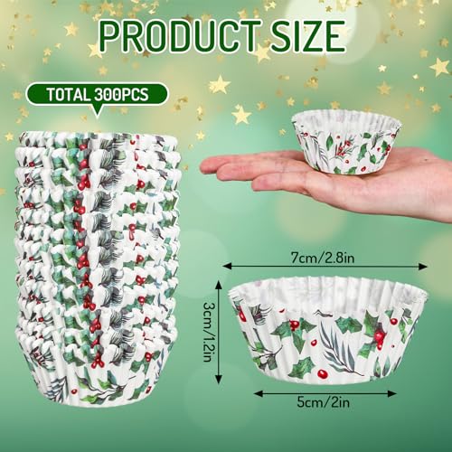 Christmas Cupcake Liners Holly Print Watercolor Bakeware Holders 300pcs