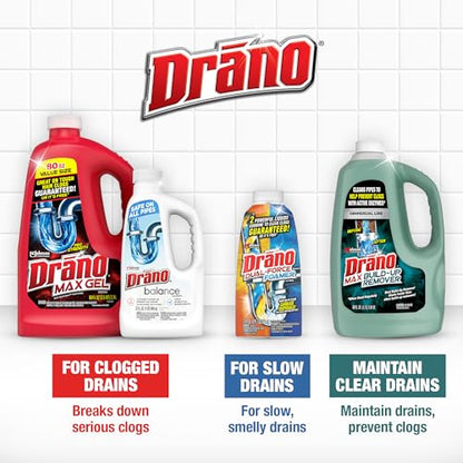 Drano Max Gel Drain Clog Remover & Cleaner, Fast-Acting to Unclog Standing Water & Remove Hair, Grease & Food Blockages, Safe for all Pipes & Septic, Kitchen Sinks, Bathroom Showers, 80 Oz, 2 Pack