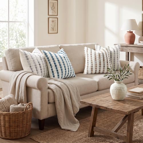 DecorUhome Grey & Cream Chenille Tufted Stripe Throw Pillow Covers 18x18 Set of 2