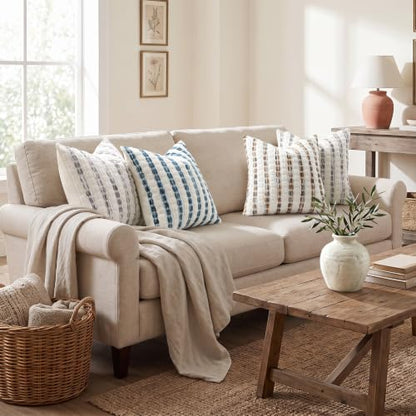 DecorUhome Grey & Cream Chenille Tufted Stripe Throw Pillow Covers 18x18 Set of 2